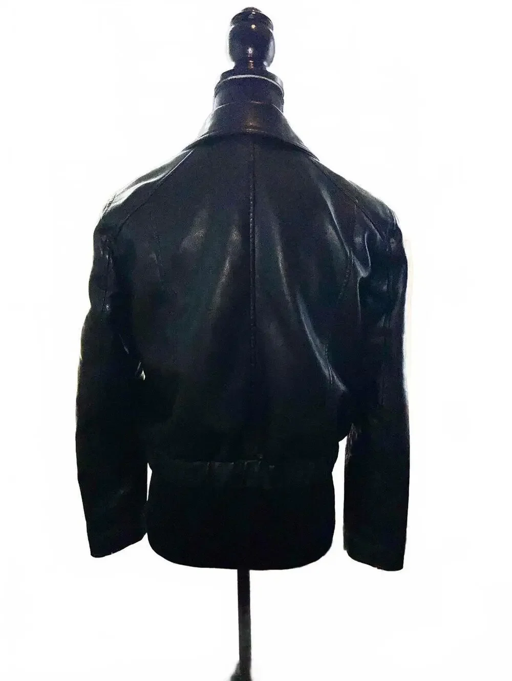 Black Faux Leather Zippered Bomber Jacket
